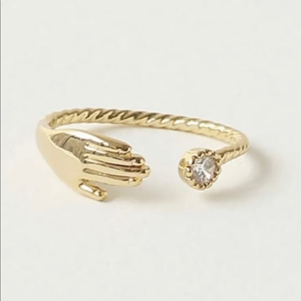 Brass rhinestone Hand Mid ring